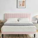 Queen Size Platform Bed Frame with Velvet Upholstered Headboard