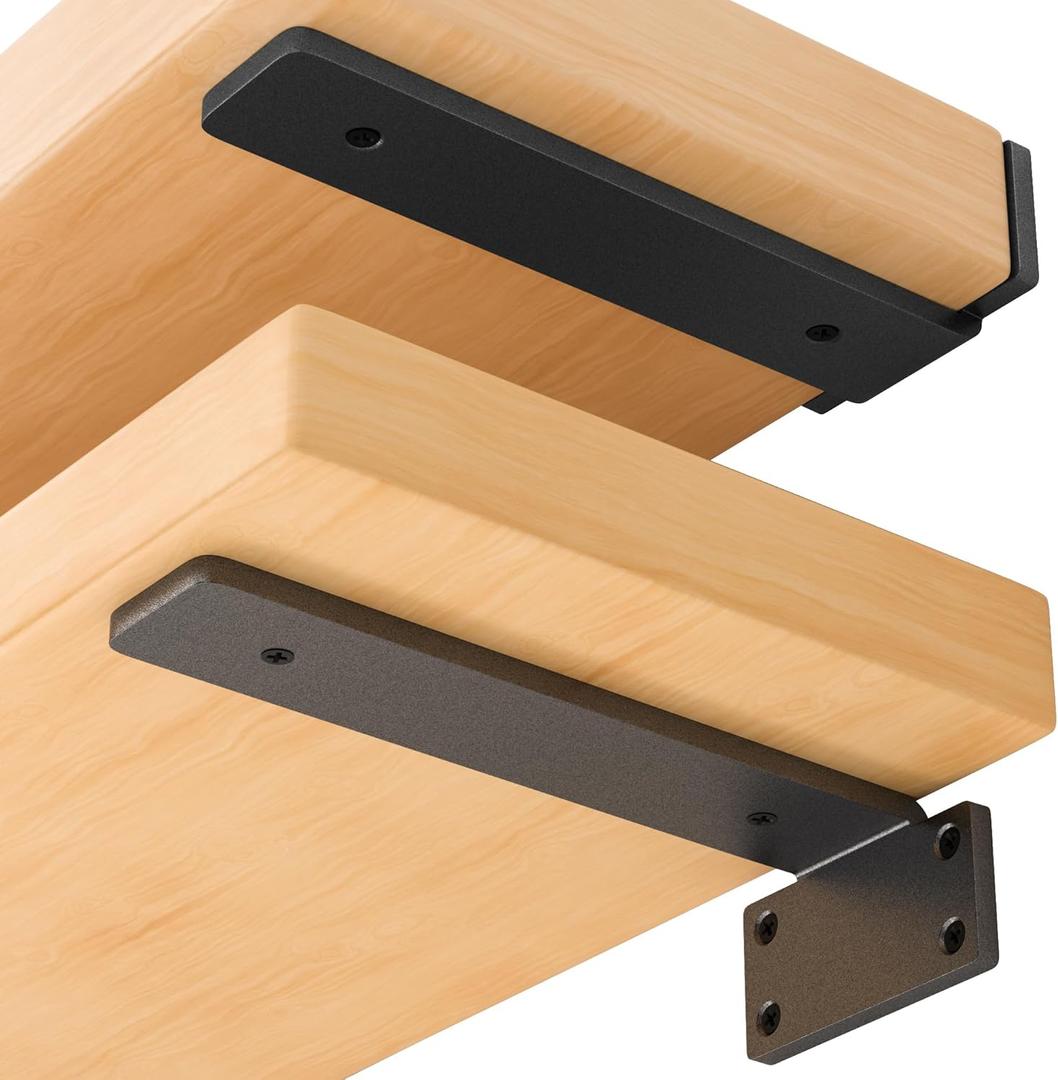 6 Pack Floating Shelf Bracket 6 Inch, Heavy Duty Hidden L Brackets, DIY Rustic Industrial Shelf Brackets with Modern Iron Finish(Black)