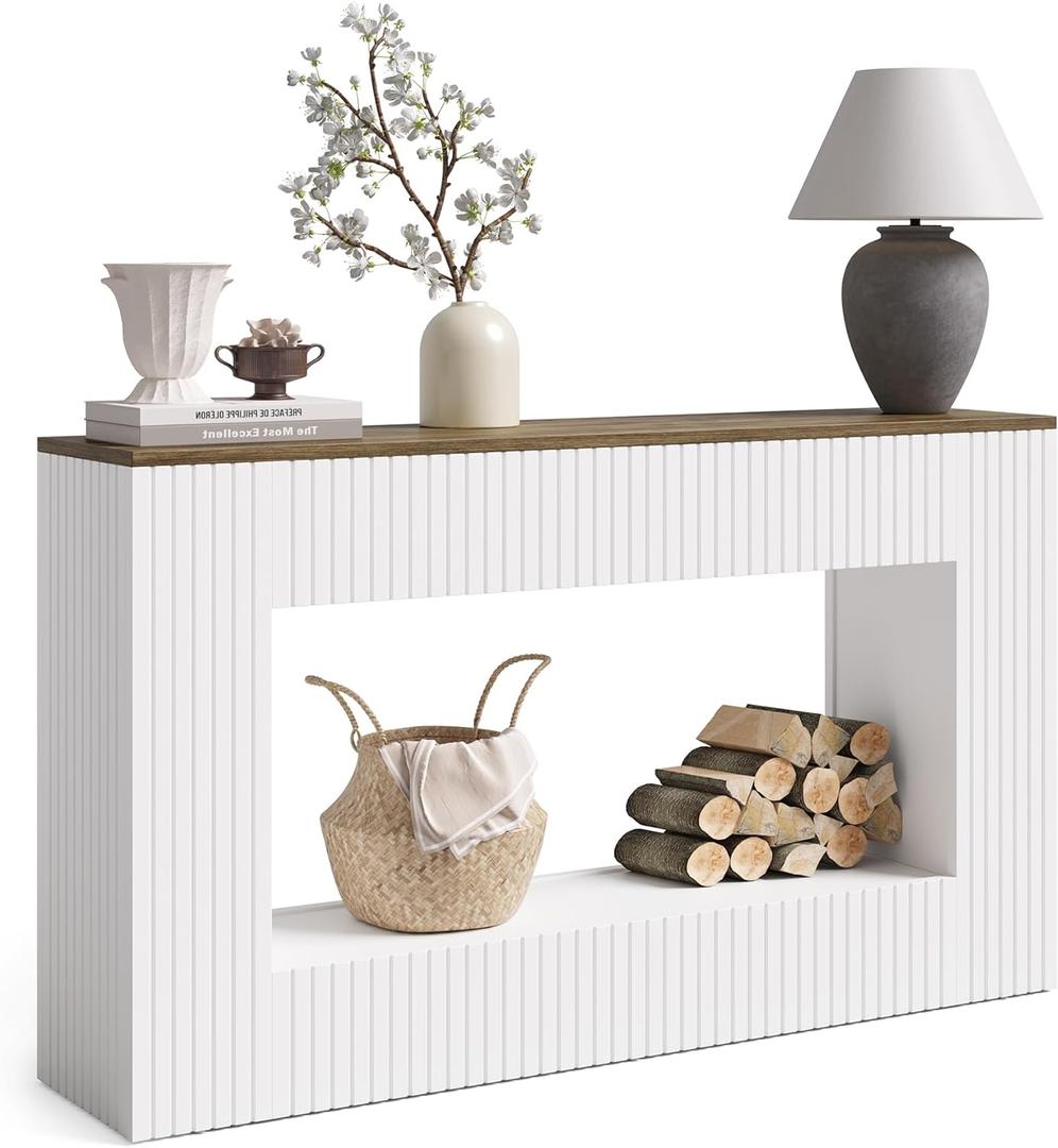 LITTLE TREE White Console Table for Entryway, 55 Inch Long Narrow Farmhouse Sofa Table with Storage for Living Room, Hallway, Entry, Behind Couch, Entrance, Foyer