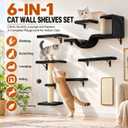 Cat Wall Shelves, Black, 6 in 1 Wall Mounted Cat Furniture Set