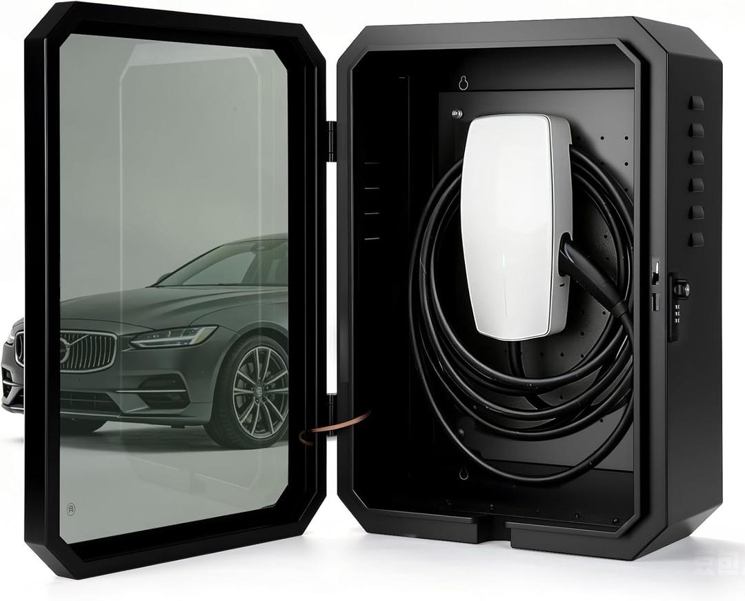EV Charger Lock Box, Waterproof Outdoor Wall Station Enclosure, IP65 Weatherproof, 23'' x 16'' x 9'', Steel with Acrylic Window, Combination Lock & Cable Holder, for Level 2 EV Charger