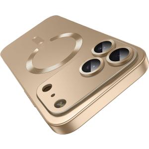 Misscase Magnetic for iPhone 17 Pro Max Case,Comes with Camera Lens Protector,Compatible with Magsafe,Soft TPU Full Protection Slim Smooth Bumper Shockproof Phone Cover Gold