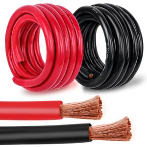 2 Gauge Battery Cable Copper Wire, 20FT Red+20FT Black 2 AWG Welding Cable Standard USA OFC Wire for Automotive, Battery, Solar, Marine and Generator