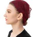 PAMOR Stretchy Rose Lace Headband Floral Headwrap Chapel Veils Latin Mass Head Covering Catholic Church Veil with Bobby Pins (Burgundy)