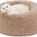 Bedsure Calming Dog Bed for Small Dogs - Donut Washable Small Puppy Bed, 23 inches Anti-Slip Round Fluffy Plush Faux Fur Large Cat Bed, Fits up to 25 lbs Pets, Camel