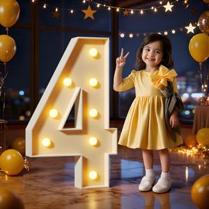 Marquee Numbers 3 Feet Tall Large Light Up Numbers 4th 14th 24th Four Ever Sweet Birthday Decorations Big Yellow Light Outdoor Anniversary Decorations Balloon Arch Kit Party Backdrop 4