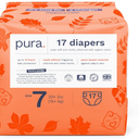 Pura Size 7 Eco-Friendly Diapers (33+lbs) Totally Chlorine Free (TCF) Hypoallergenic, Soft Organic Cotton, Sustainable, up to 12 Hours Leak Protection, Allergy UK, 17 Diapers