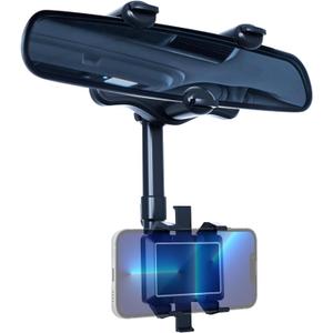 2024 New Upgraded Multifunctional Rear View Mirror Phone Holder - 360 Rotatable And Retractable, Universal Mount, Fit For All Phones and Cars, Blue (black)