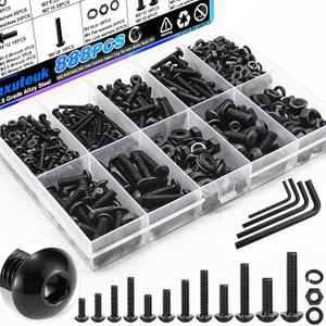 mxuteuk 888PCS Metric Screw Assortment Kit,M2 M3 M4 M5 Machine Screws,10.9 Grade Alloy Steel Metric Hex Button Head Cap Screws Nuts and Flat Washers Assortment Kit for 3D Printing