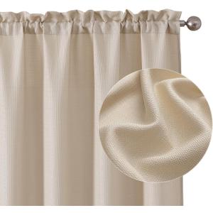 Chyhomenyc Light Filtering Curtains 72 Inch Length 2 Panels Set, 100% Polyester Textured Soft Airy Privacy Farmhouse Curtain Drapes for Living Room Bedroom, Each 40Wx72L Inches, Linen Color
