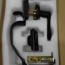 Matte Black Front Door Handle and Deadbolt Set, Single Cylinder Front Door Lock Set with Reversible Handle, Exterior Door Handle with Deadbolt Lock and Keyed