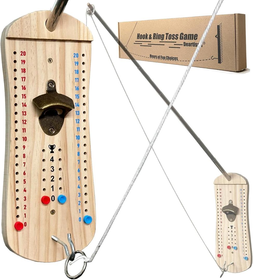 Hook and Ring Toss Game Bottle Opener Ring Toss Game for Indoor Outdoor Party Man (Fun & Competitive Version- Big Size)