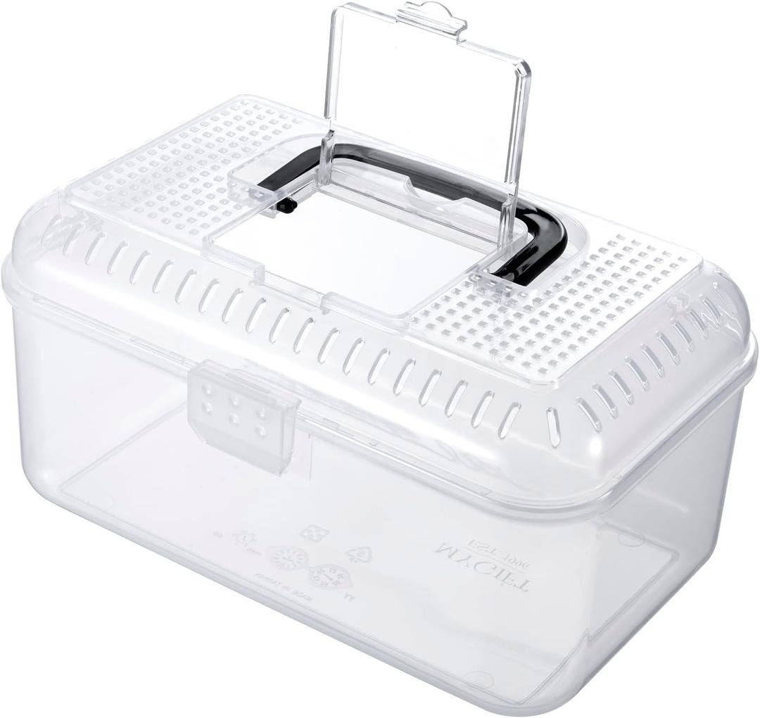 MyGift Reptile Carrier Critter Keeper Terrarium 9.5 x 6 Inch Clear Portable Tank with Black Carrying Handle, Transparent Travel Case for Insects Arachnids Amphibians