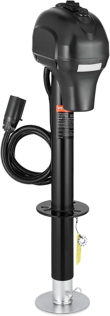 VEVOR Electric Trailer Jack, 3500 lbs, Heavy Duty RV Electric Power Tongue Jack with 7-pin Connector, Manual Crank Handle & Weatherproof Jack Cover, 9.5"-27.5" Lift, for Trailers, Campers & RVs, Black