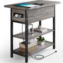 Yoobure End Table with Charging Station, Flip Top Side Table with USB Ports and Outlets, Sofa Couch Table Bedside Table for Living Room Bedroom, Narrow Nightstand with Shelves for Small Space Gray