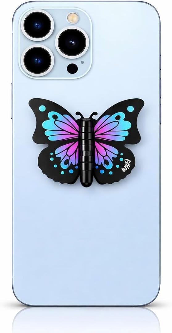 Cute Butterfly Phone Grip Socket 3D Foldable Rotating Phone Holder with Fold-Style Finger Grip for iPhone, Android & Kindle (Lavender)