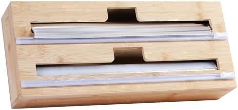 2 in 1 Plastic Wrap Dispenser with Cutter，Bamboo Foil and Plastic Wrap Organizer,Aluminum Foil and Wax Dispenser for Kitchen Drawer Storage Organization