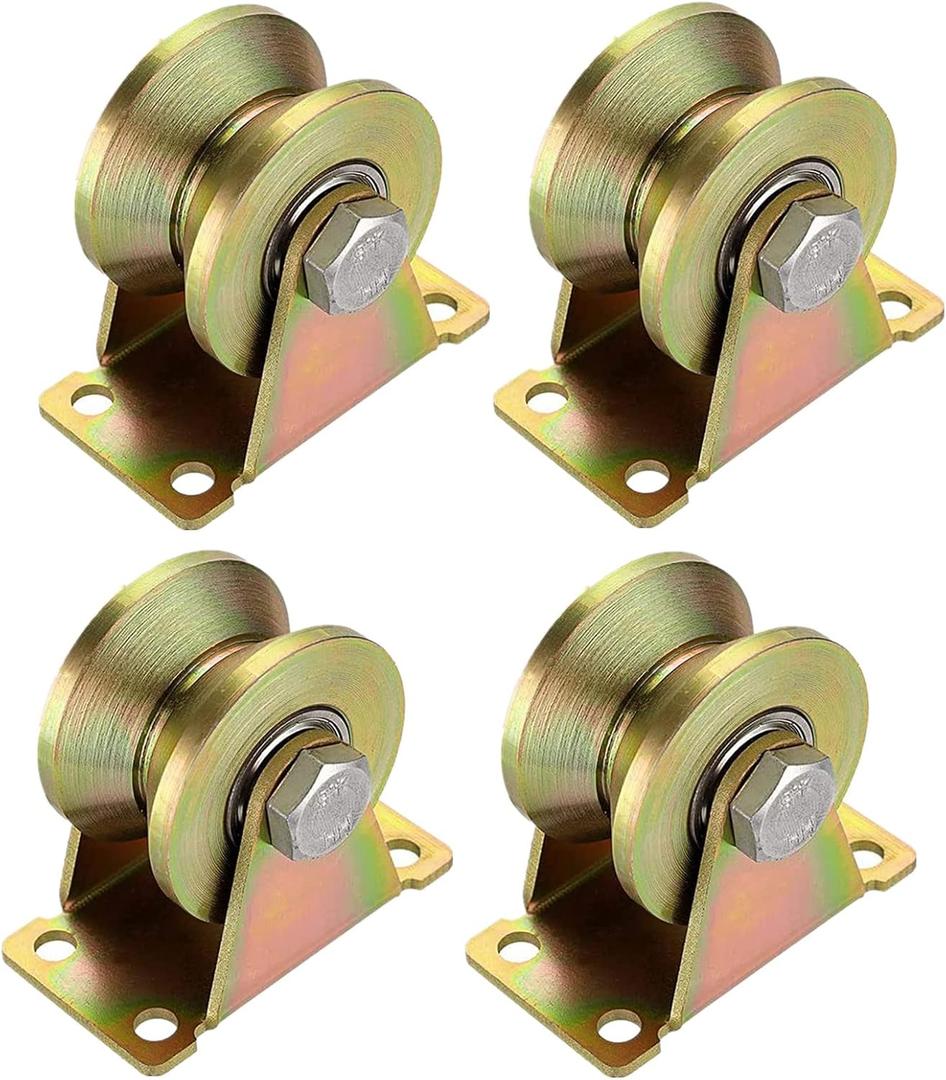 Lyplus 4-Pack 660 lbs Heavy-Duty 2in V-Groove Casters with Brackets for Sliding Gates Wheel, Rolling Gates and Industrial Machines