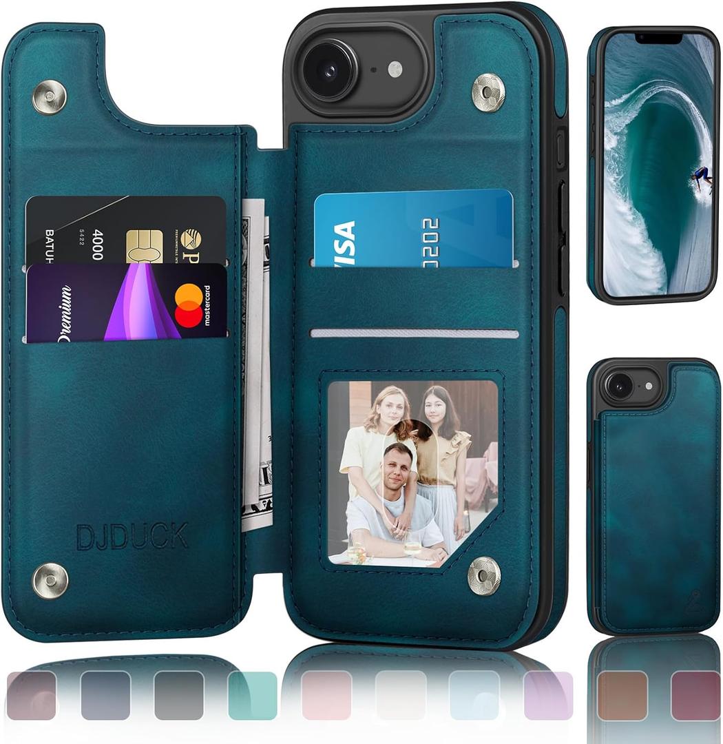 DJDUCK Designed for iPhone 16e 6.1"/iPhone 17e 6.1" Case Wallet with Card Holder, [Magnetic Clasp Cover] [RFID Blocking Leather Protection] Shockproof Women Men Cases 6.1 Inch for Apple 16e Teal