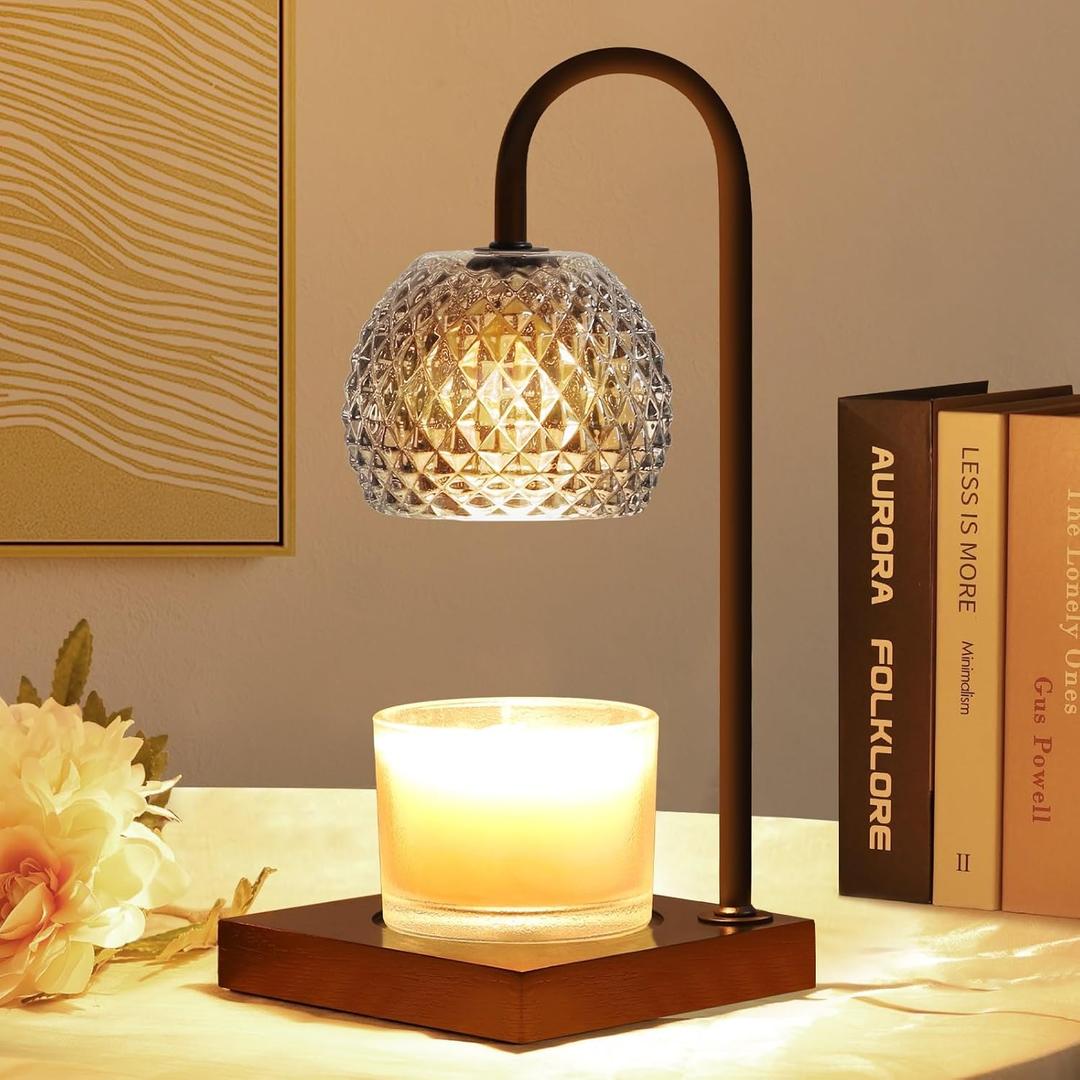 Candle Warmer Lamp for Jar Candles, Electric Candle Warmer with 2 Bulbs, 2/4/8h Timer & 7 Level Dimmer, Candle Lamp Warmer Top Melting for Scented Wax (Black)