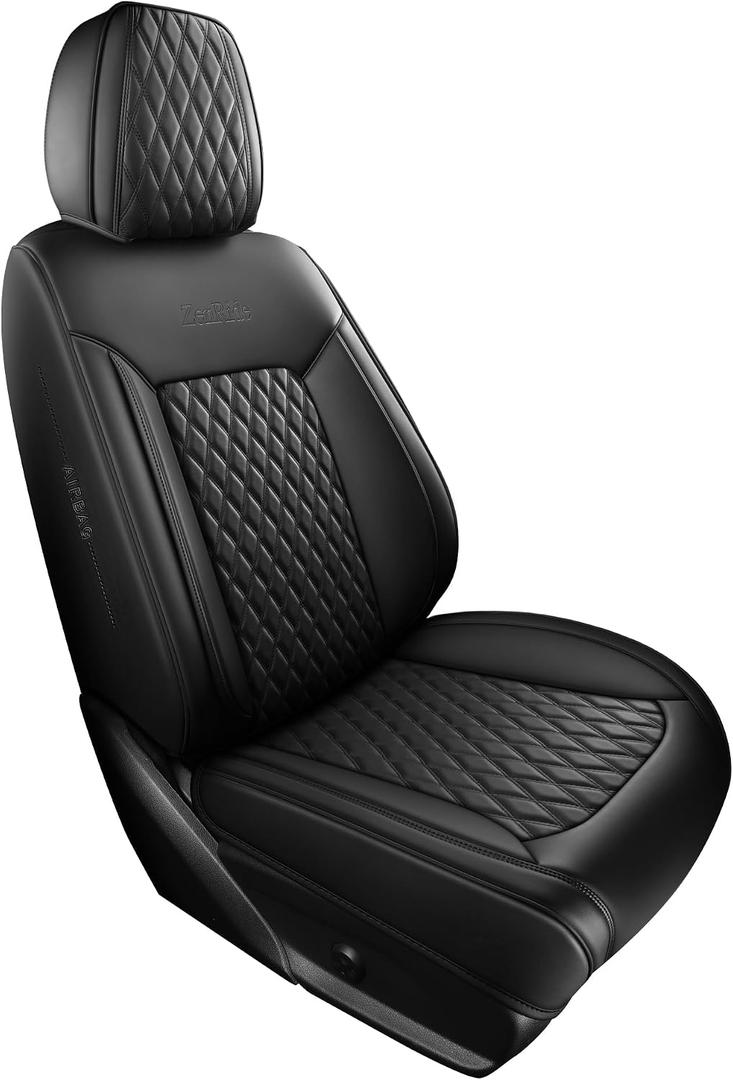 Front Car Seat Covers 1PC,Universal Fit Luxury Thick Nappa Leather Automotive 3D Design Waterproof Car Seat Protector Cushion,Car Accessories for Men Women,Style1 Black