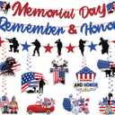 Memorial Day Decorations Banner and Hanging Swirls, No-DIY Memorial Day Remember and Honor Banner Set Glitter Blue Red and White Patriotic Decorations for Office Indoor Outdoor Party Supplies