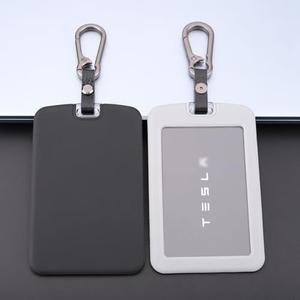 TANDRIVE 2PCS Silicone Key Card Holder Case Compatible with Tesla Model 3 Model Y Cybertruck and Rivian，Key Protector Cover Accessories Including Key Chain, Black and Grey