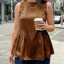Tankaneo Womens Silk Satin Tank Tops Summer Dressy Casual Babydoll Sleeveless Shirts Peplum Pleated Loose Fit Blouses (Brown)