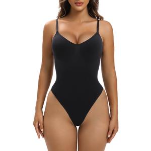 YIANNA Women Shapewear Tummy Control Bodysuit Seamless Sculpting Snatched Waist Body Suit Thong or Brief (Large-X-Large, 3-black (Thong))