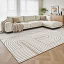 Beige Neutral 9x12 Area Rugs Textured Tufted Rugs for Living Room Bedroom Rug-Carpet Cream Ivory Washable Geometric Moroccan Modern Rug