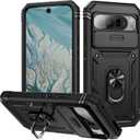 for Google Pixel 9 Pro XL Case Military Grade Drop Shock Protection Cell Phone Cover with Slide Camera Cover Built-in 360 Rotate Ring Stand for Pixel 9 Pro XL 6.8 - Black