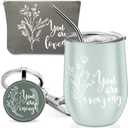 Tessco for you 3 Pcs Employee Appreciation Gifts for Women Inspirational 12 oz Tumbler Enough Keychain Makeup Bag Thank You Gift for Nurse Teacher(Green,Boho)