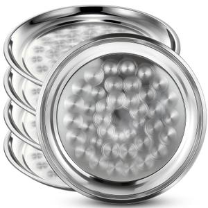 Acellegic 4 Pack Stainless Steel Round Silver Serving Tray Bulk, 20 Inch