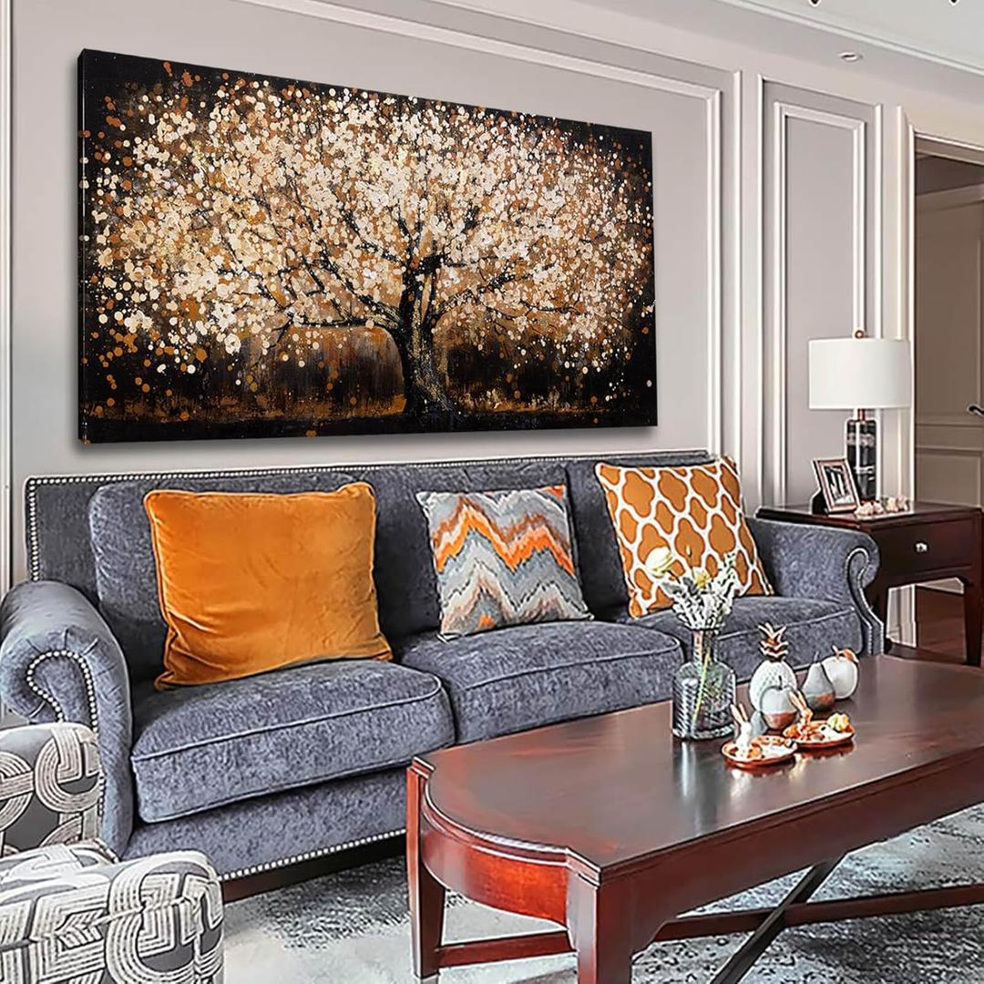 NBAODAN Black and Gold Wall Decor for Bedroom Tree Art Prints Brown Home Wall Decor Large Wall Art for Office Landscape Canvas Painting 24"x48"