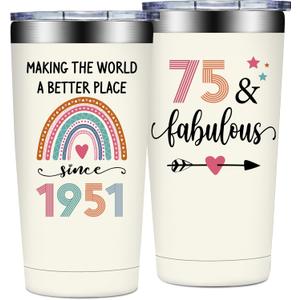75th Birthday Gifts for Women - 1951 75th Birthday Decorations for Woman - Turning 75 Year Old Gifts for Women - 75 Fabulous Tumbler 20 oz
