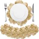 Comfoyar Gold Round Metallic Flower Placemats Set of 6, 15x15 Inch Non-Slip Vinyl Floral Place Mats, Washable Waterproof Table Mats for Indoor Kitchen Dining Party Table Decoration