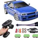 LD1899 1/18 RC Drift Car GTR R34 with 3 Upgraded 1200mah Battery 2.4GHz 150 Brushed Motor Drift RC Car Full Proportional with Gyroscope on-Road Alloy Body Shell Racing for 15+ (Blue)