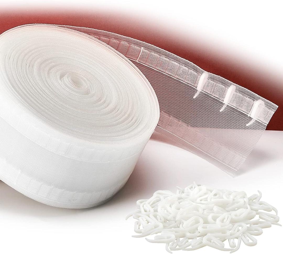 Juexica Transparent Wave Curtain Tape, 25 Meter 350 Hooks Ripple Fold Tape for Curtains and Drape Accessories (27 Yards)