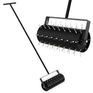 Rolling Lawn Aerator Manual Aeration Tool Heavy Duty Grass Dethatching Aeration Tool with 60 Inch Handle for Yard Garden Lawn Bearing Design, Labor Saving
