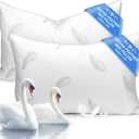 zibroges Goose Feather Pillows Bed Pillow - Hotel Down Pillows Queen Size Set of 2, Fluffy Support Surround Fill Polyester for Back, Stomach, Side Sleepers, Breathable & Soft Bed Pillow for Sleeping