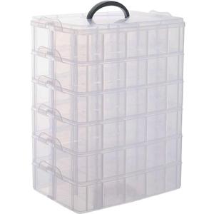 Sooyee 6-Tier Stackable Craft Organizers and Storage Box with 60 Compartments,Plastic for Toys,Dolls, Arts and Craft, Fuse Beads, Washi Tape, Rock Collection, Ribbons,Clear