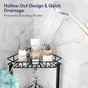 SWTYMIKI Standing Shower Caddy Corner - 3‑Tier Stainless Steel Shower Organizer Shelf with 12 Hooks and Adhesive Pads, Rustproof Corner Shelves Stand Rack for Bathroom Shower Room, Black