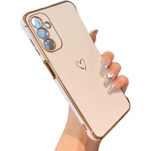 ZTOFERA Designed for Samsung Galaxy A25 5G Case,Cute Plating Edge Love Hearts Pattern with Camera Lens Protection Phone Case for Galaxy A25 6.5", White