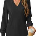 GKBK Womens Long Sleeve Shirts Fall Tops V Neck Business Dressy Casual Blouses with Smocked Cuffs (Black, XL)