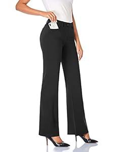 Tapata Women's 28''/ 30''/ 32''/ 34'' Stretchy Bootcut Dress Pants with Pockets Tall, Petite, Regular for Office Work Business 28", Black, L