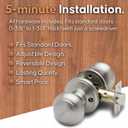 Copper Creek Colonial Passage Interior Door Knob ANSI Grade-3 Certified, Modern Heavy Duty Handle, Easy Install and Reversible for Bedroom, Bathroom and Closets Satin Stainless (1 Pack)