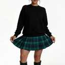 Women's High Waist A-Line Pleated Mini Skirt Short Tennis Skirt (Green, XL)