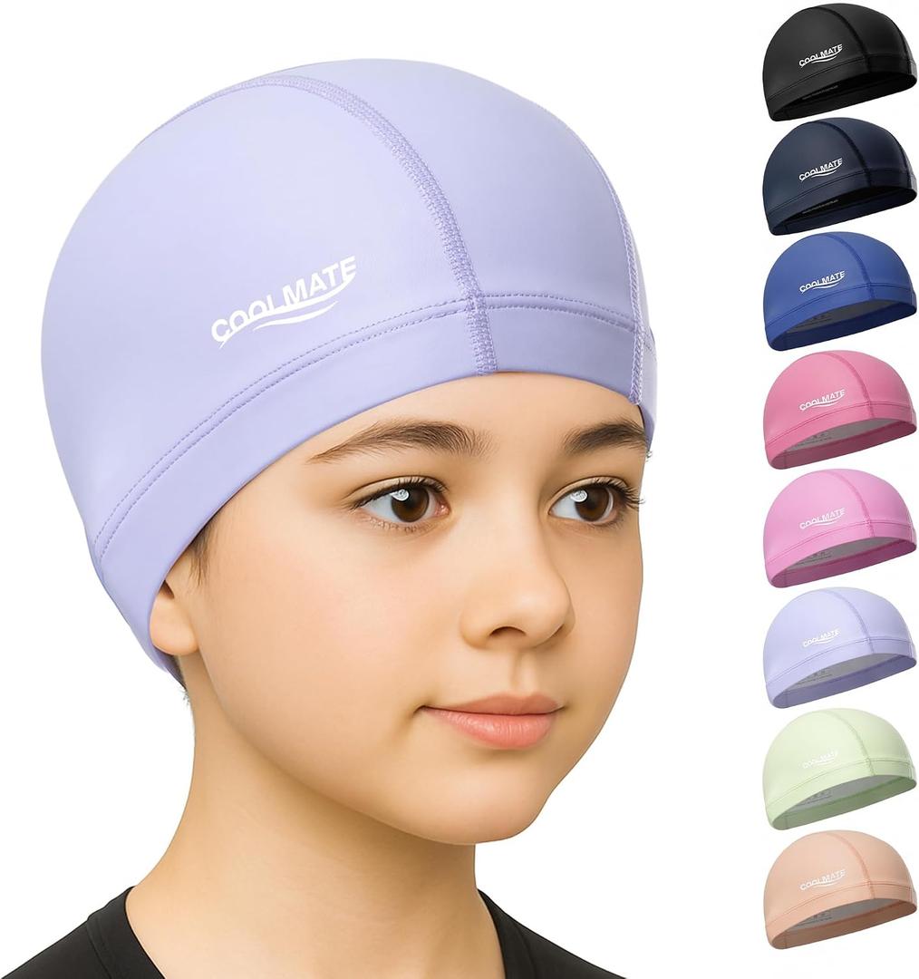 2 x COOLMATE Fabric Swim Cap for Women, Men & Kids Silicone Water Resistant Layer, Lightweight Cloth Cap for Pool & Lap Swimming Non-Slip Comfortable Fit, Gift for Swimmers (1 Pack)