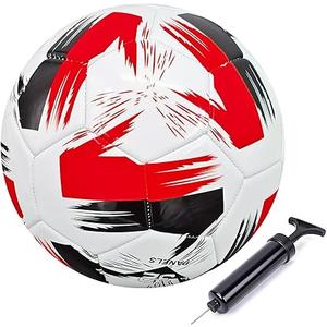 Soccer Ball Size 3 4 5 Soft Leather Anti Explosion Practice Training Boys Girls Adults with Pump Needle Size 4, Color Red