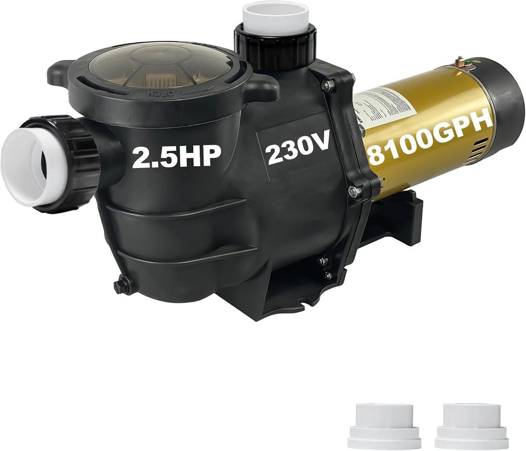 2.5HP PureBy Ingound Pool Pump, 230V Energy Saving Dual Speed Pool Motor, Flow Rate 6480GPH, 2" Port Size with 1.5" & 2" adapters